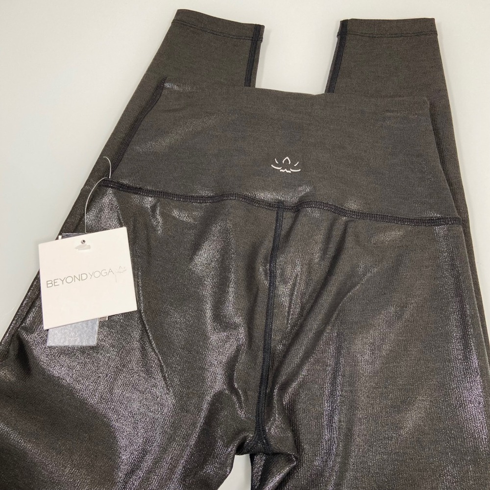 Beyond Yoga Womens S Black Foil High Waisted Leggings NEW Metallic Shiny